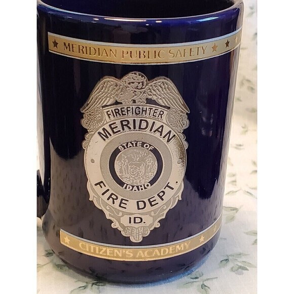 MERIDIAN IDAHO PUBLIC SAFETY POLICE FIRE BLUE GOLD COFFEE MUG 14 OUNCES - Picture 6 of 11